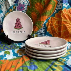 Rae Dunn ONE IN A MELON small appetizer plates - 4 piece
